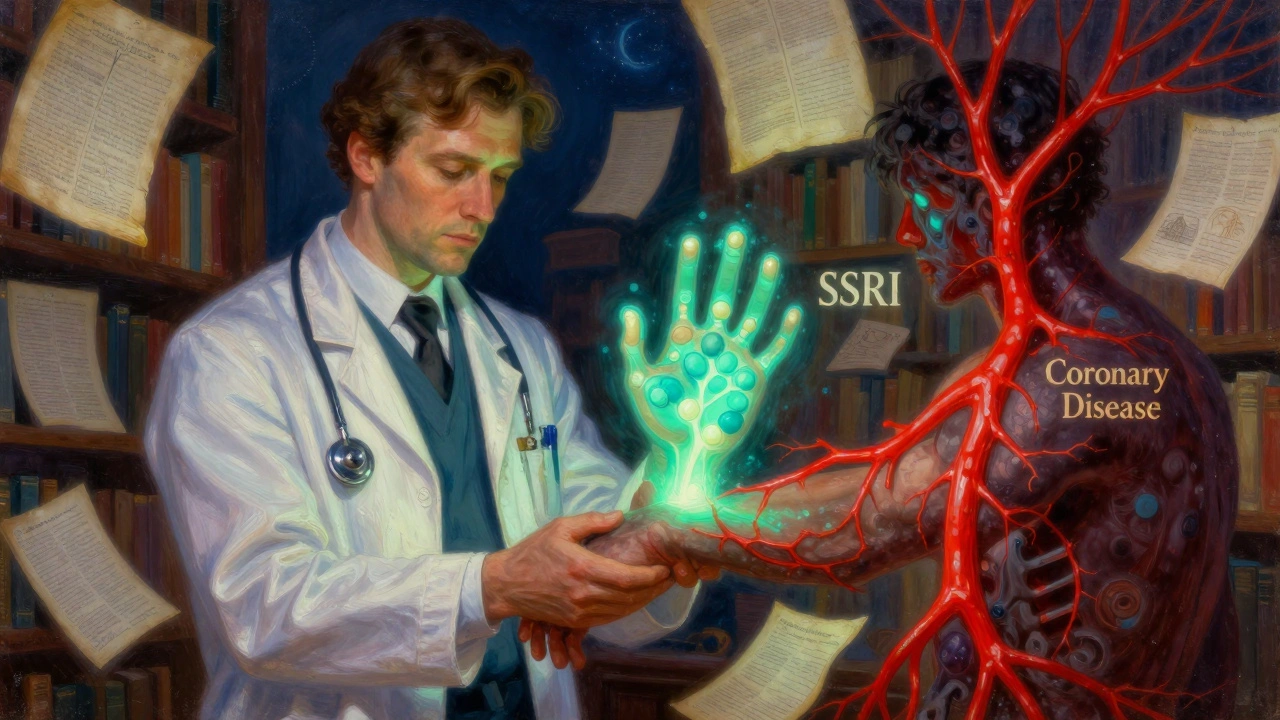 Médico mostrando dos caminos de tratamiento: uno seguro y otro peligroso, en estilo artístico detallado.