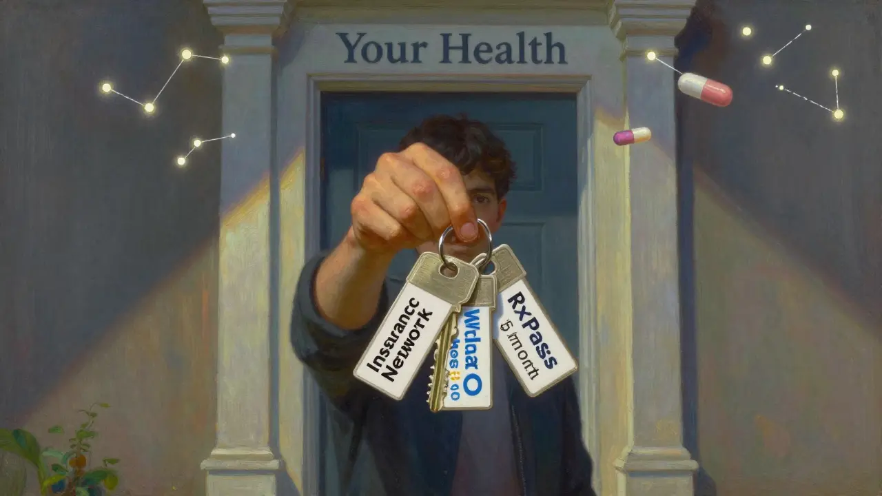 Persona sostiene tres claves que representan opciones para comprar medicamentos genéricos.