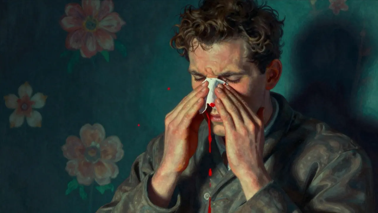 Persona aplicando presión suave en la nariz con postura correcta para detener sangrado