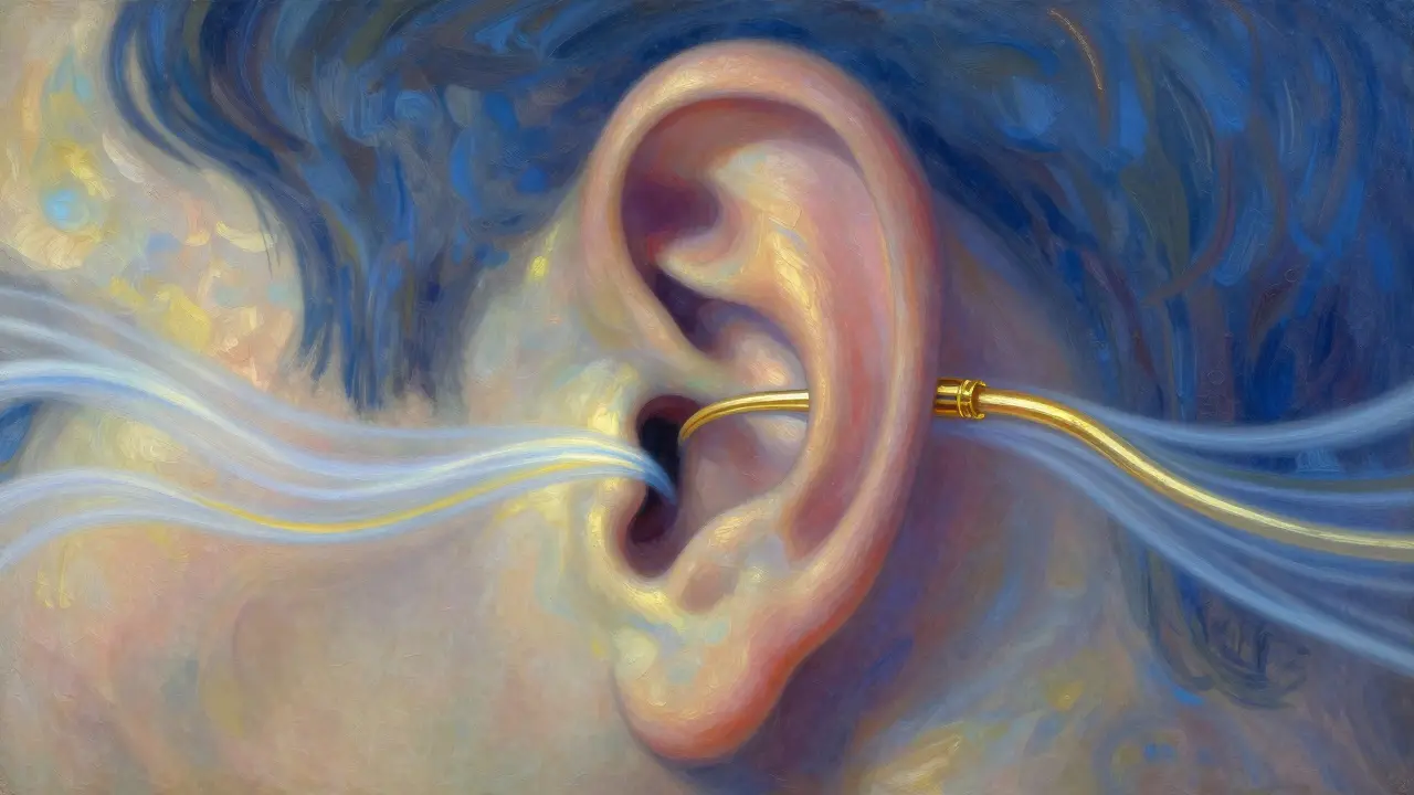 Ilustración artística del conducto de la trompa de Eustaquio y el oído medio