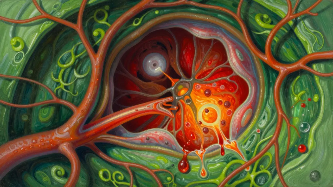 Retina dañada con vasos sangrantes en estilo artístico detallado