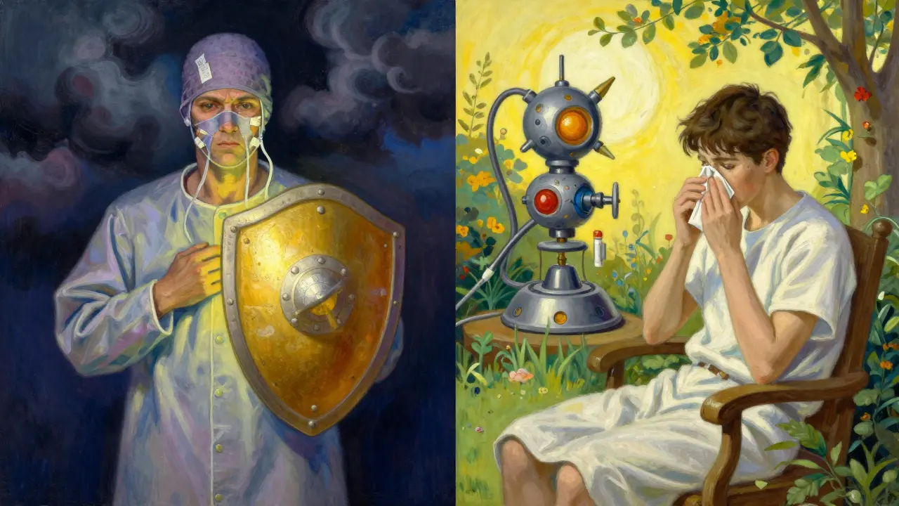 Escenarios médicos contrastantes: cáncer grave versus alergia leve ilustración artística