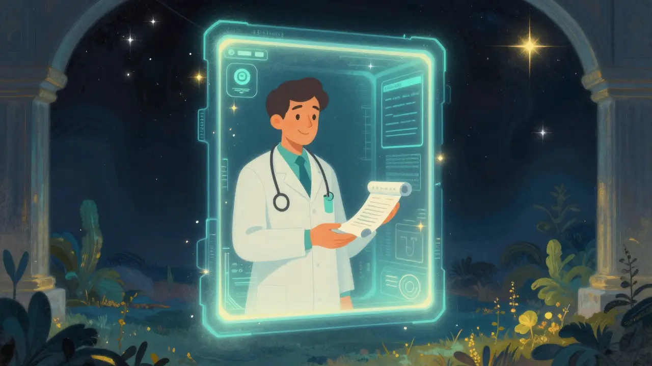 Puerta digital brillante ofreciendo receta médica segura por telemedicina