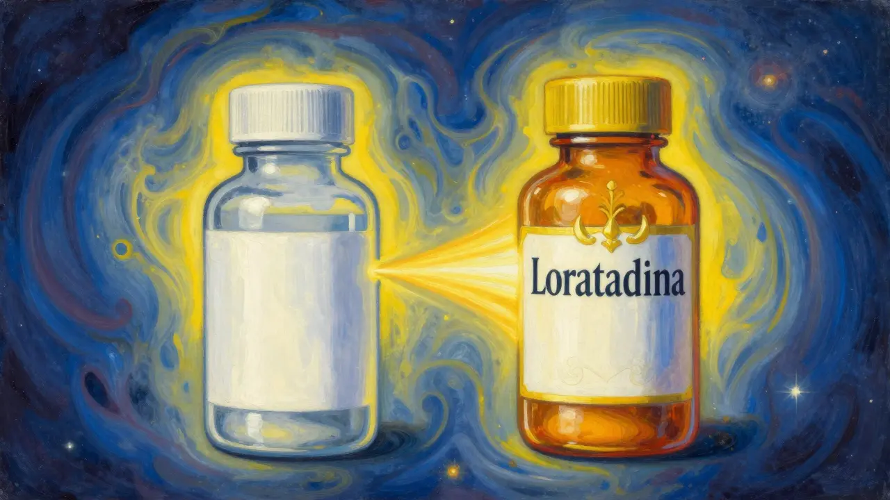 Botellas genéricas y de marca idénticas bajo luz dorada mágica