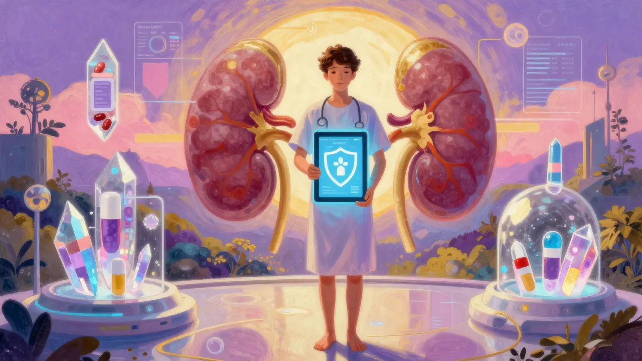 Paciente protegido por tecnología médica futurista en un entorno luminoso y esperanzador