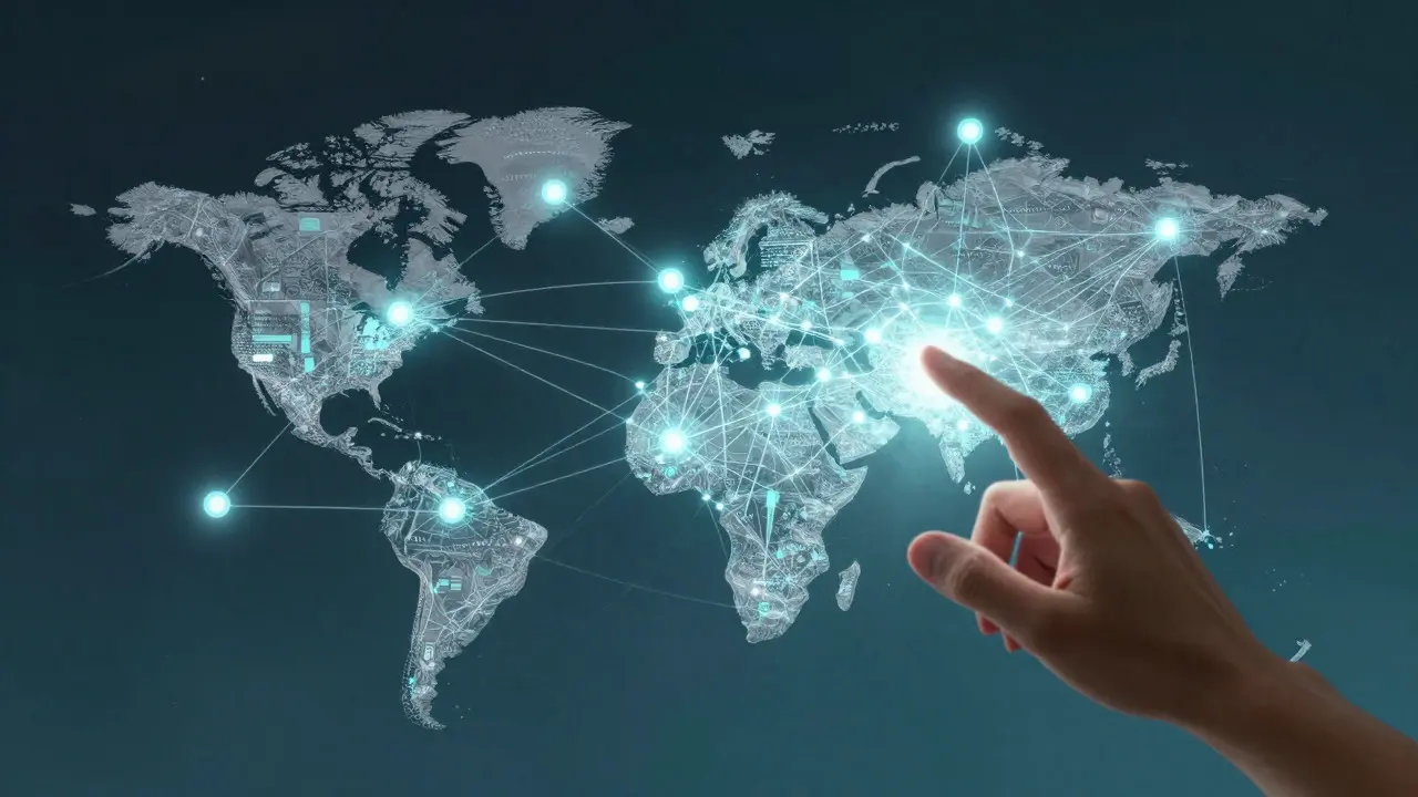 Red de nodos conectados con hilos de luz que representan la detección de señales mediante inteligencia artificial.
